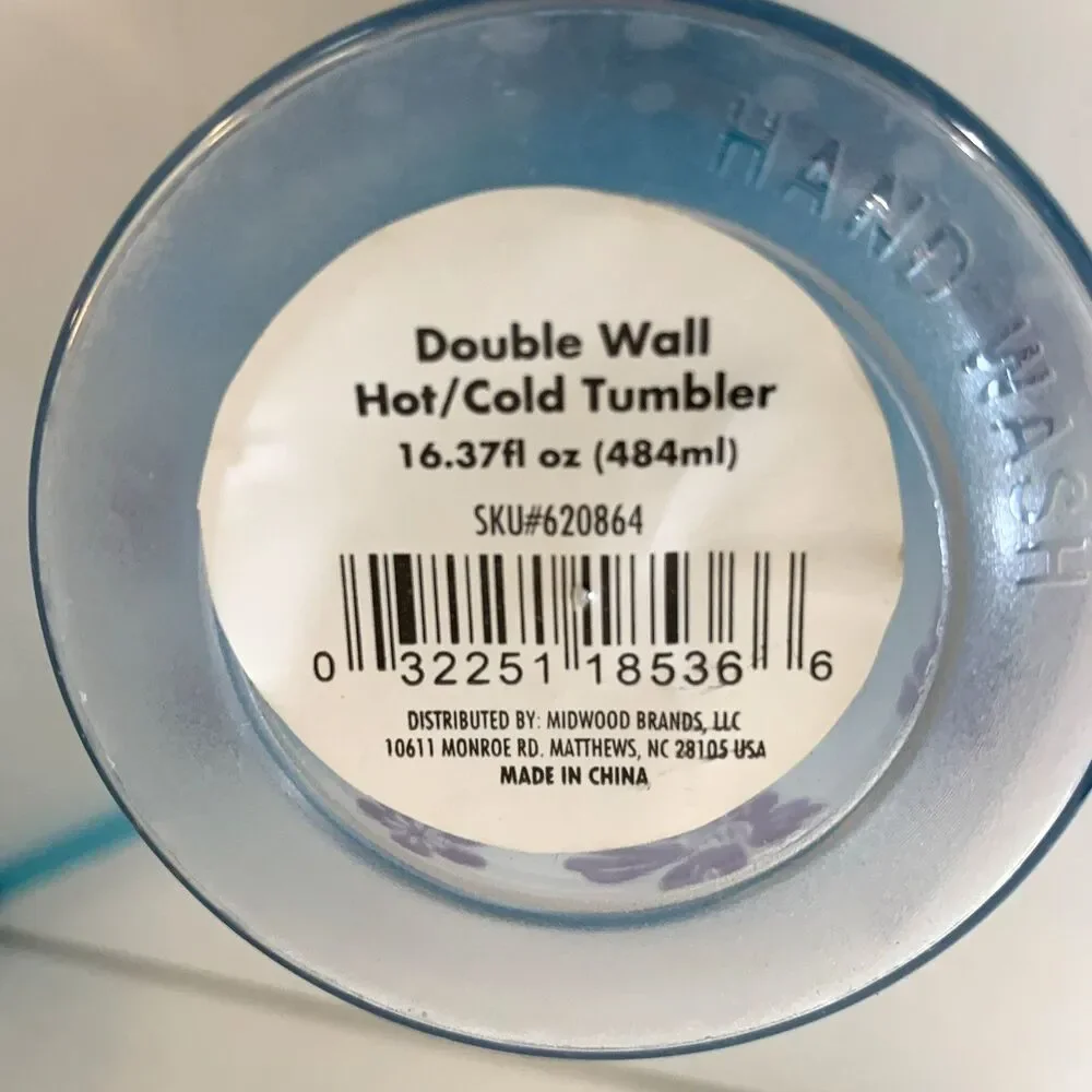 Double Wall Hot/Cold Tumbler 16.37 Fl Oz w/Straw Floral w/Protective Grip New